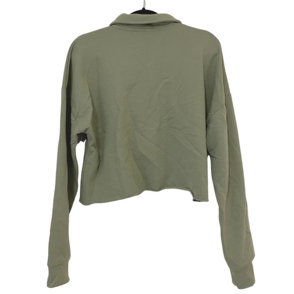 Aritzia Sunday Best Cropped Raw Hem Fleece Polo in Seagrass Green - Picture 2 of 4